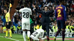 Santiago Solari en el primero de los tres clásicos que dirigió como DT del Real Madrid.