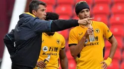Bruno Lage y Raúl Jiménez en la pretemporada del Wolverhampton.