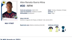 El registro de Renato Ibarra el plantel del América.