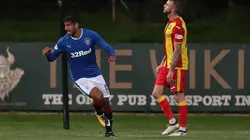 Eduardo Herrera celebra un gol en la Copa de la Liga de Escocia.