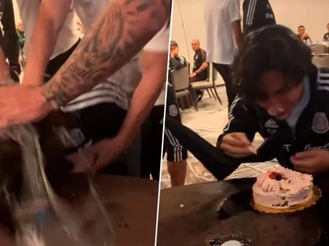 VIDEO: El terrible pastelazo que casi ahoga a Diego Lainez en su cumpleaños
