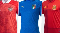 Camisetas de local de Rusia, Italia y España para la Euro 2020.