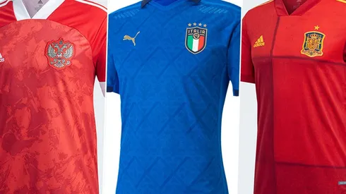 Camisetas de local de Rusia, Italia y España para la Euro 2020.