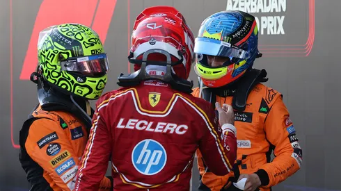 Lando Norris, Charles Leclerc y Oscar Piastri en Bakú