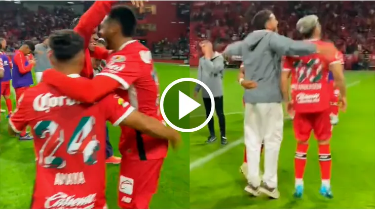 Helinho y Pereira entraron a celebrar con sus compañeros.