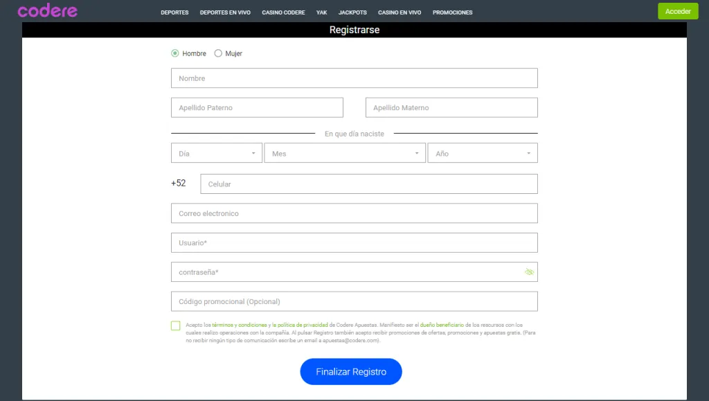 codere bono sin deposito