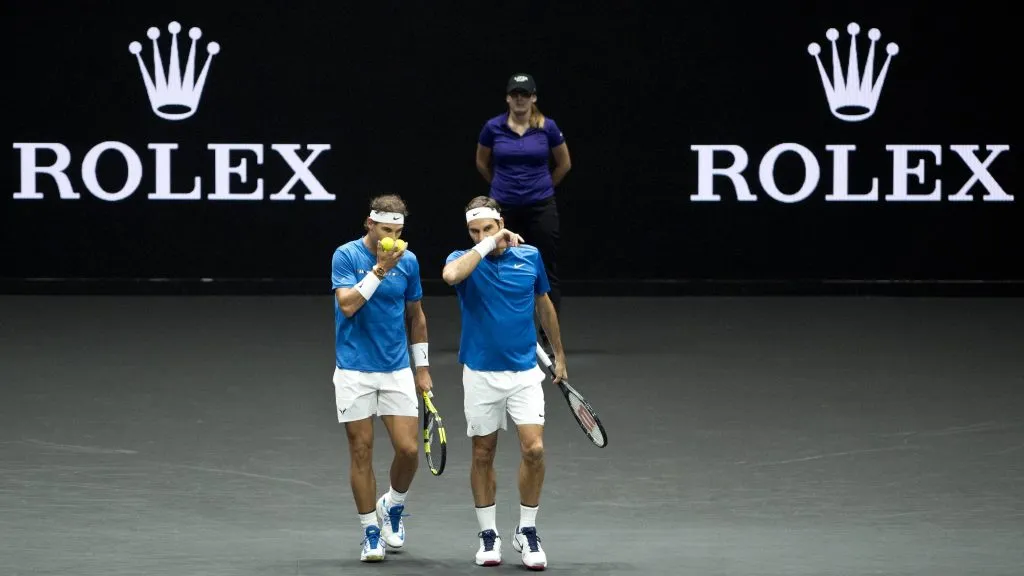 Rafael Nadal y Roger Federer jugando dobles en la Laver Cup (IMAGO)