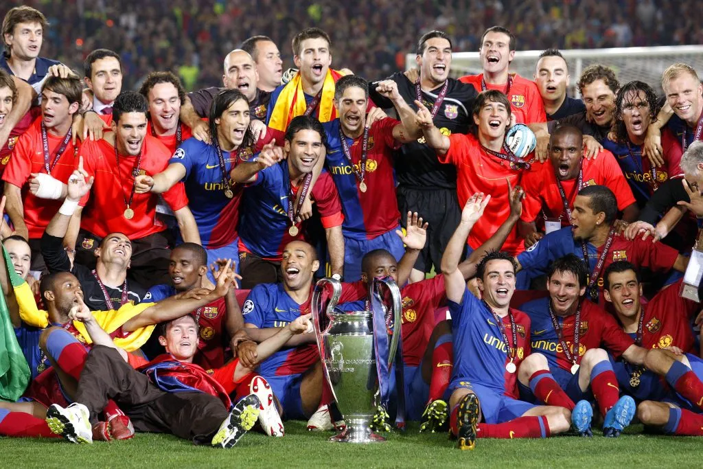 Celebración del Barcelona luego de ganar la final de la Champions League en 2009 (IMAGO)