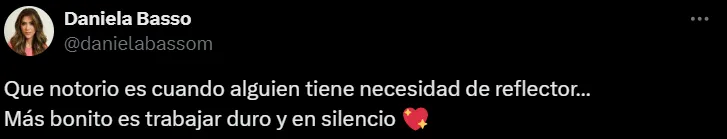 El mensaje de Daniela Basso. (X de Daniela Basso)