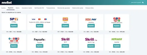 Formas de depósito Novibet México