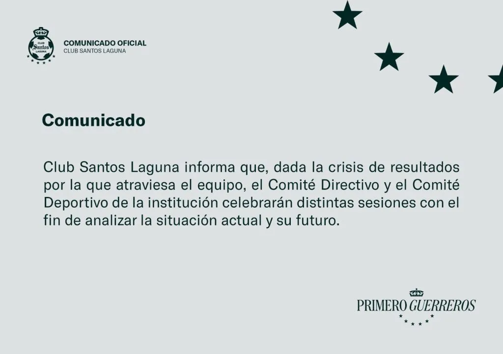 El comunicado de que publicó Santos Laguna. (Santos Laguna oficial)
