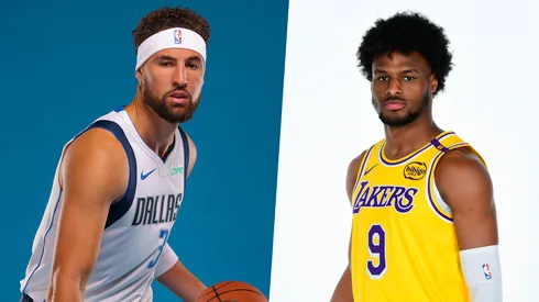 Klay Thompson y Bronny James en el Media Day de la NBA