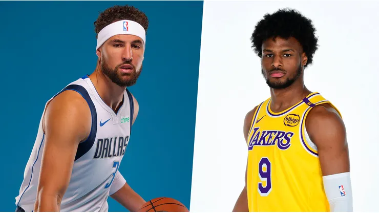 Klay Thompson y Bronny James en el Media Day de la NBA