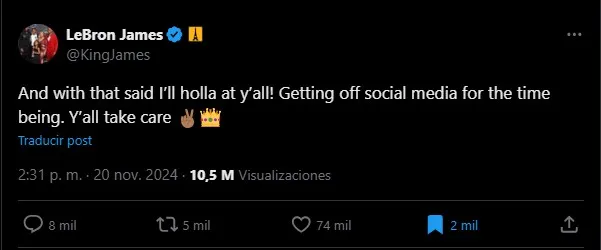 Anuncio de LeBron James. (Foto: X / @KingJames)