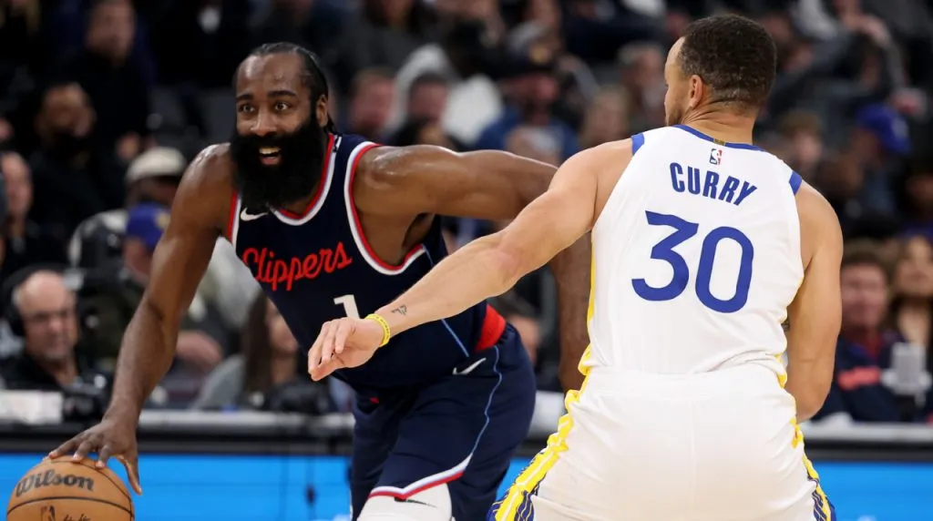 Harden y Curry en Clippers vs. Warriors. (Foto: Getty Images)