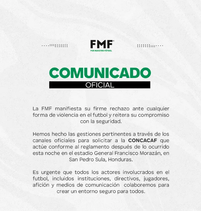El comunicado de la Federación Mexicana de Futbol. (FMF oficial)