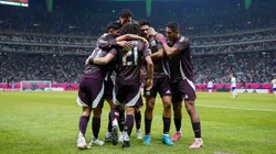 Los jugadores de la Selección de México celebran uno de los goles en el amistoso internacional frente a Estados Unidos, celebrado en el Estadio Akron de Zapopan.