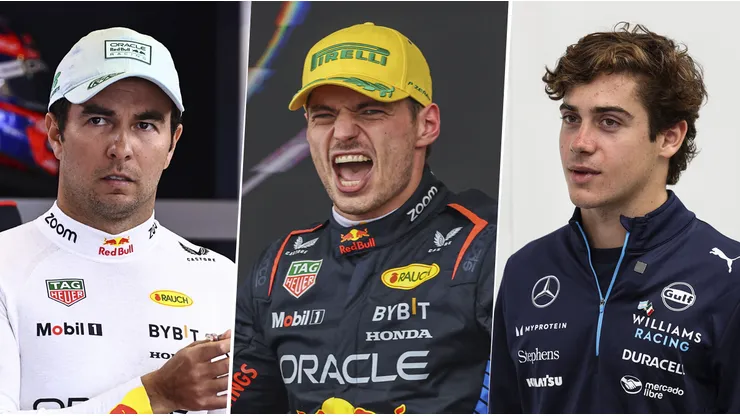Checo Pérez, Max Verstappen y Franco Colapinto, grandes pilotos de la Fórmula 1. (Imago)