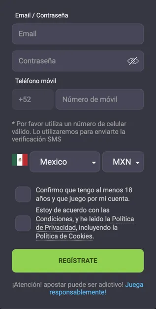 Pantalla de registro Coolbet México