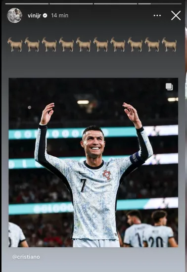 Vinicius reconoció a Cristiano Ronaldo como el mejor futbolista de todos los tiempo. (Captura)