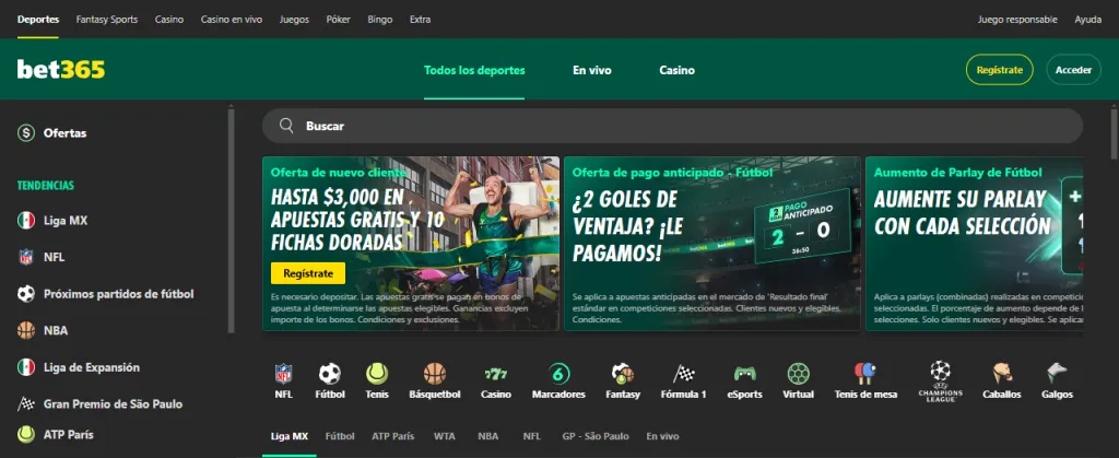 pagina de bet365 con botón para registrarse