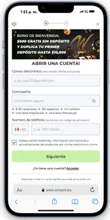 Winpot app registro en un celular