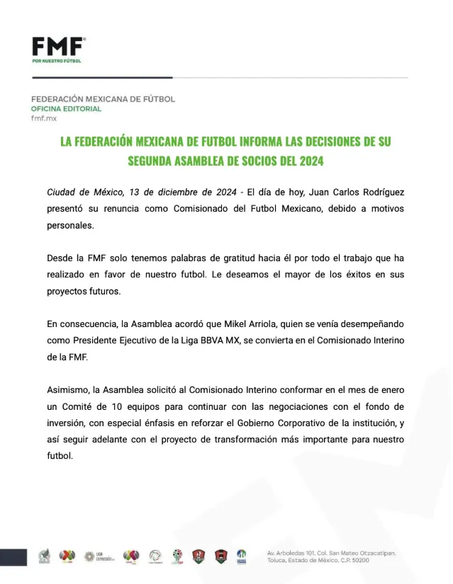 El comunicado de la FMF. (FMF oficial)