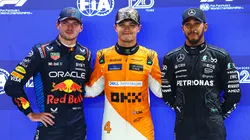 Verstappen, Lando Norris y Lewis Hamilton en el podio de la F1