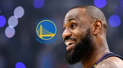 Logo de Golden State Warriors y LeBron James.