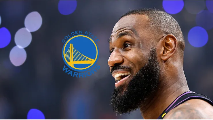 Logo de Golden State Warriors y LeBron James.