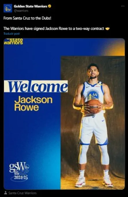 Nuevo jugador de Warriors. (Foto: X / @warriors)