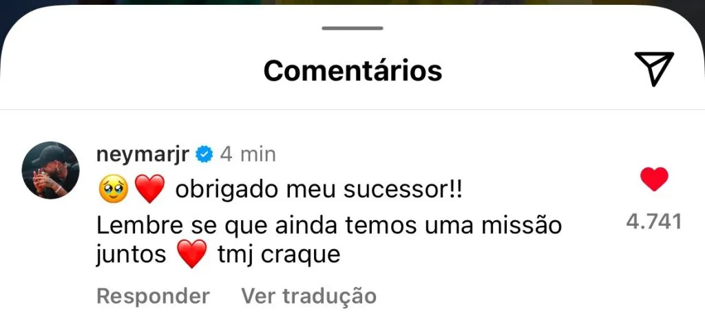 El mensaje de Neymar Jr a Rodrygo en Instagram.