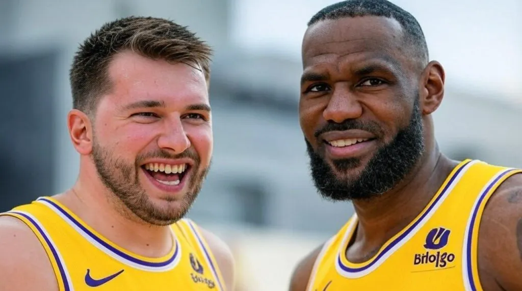 Luka Doncic y LeBron James. (Foto: Imagen generada por Grok IA)