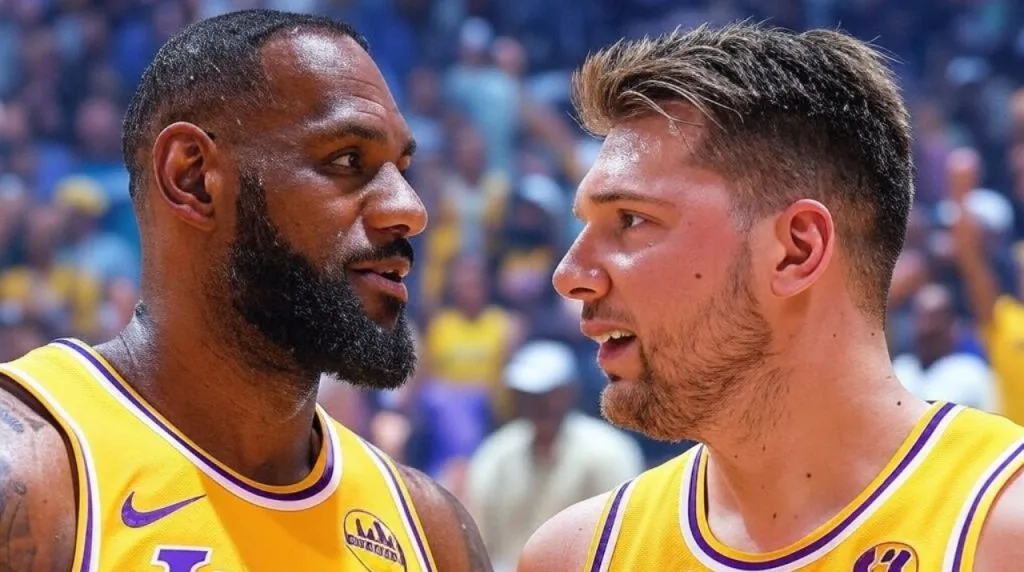 LeBron James y Luka Doncic. (Foto: Imagen generada por Grok IA)