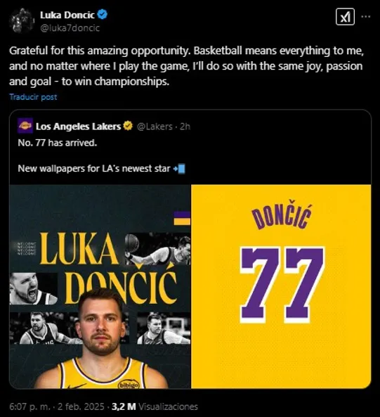 Advertencia de Luka Doncic. (Foto: X / @luka7doncic)