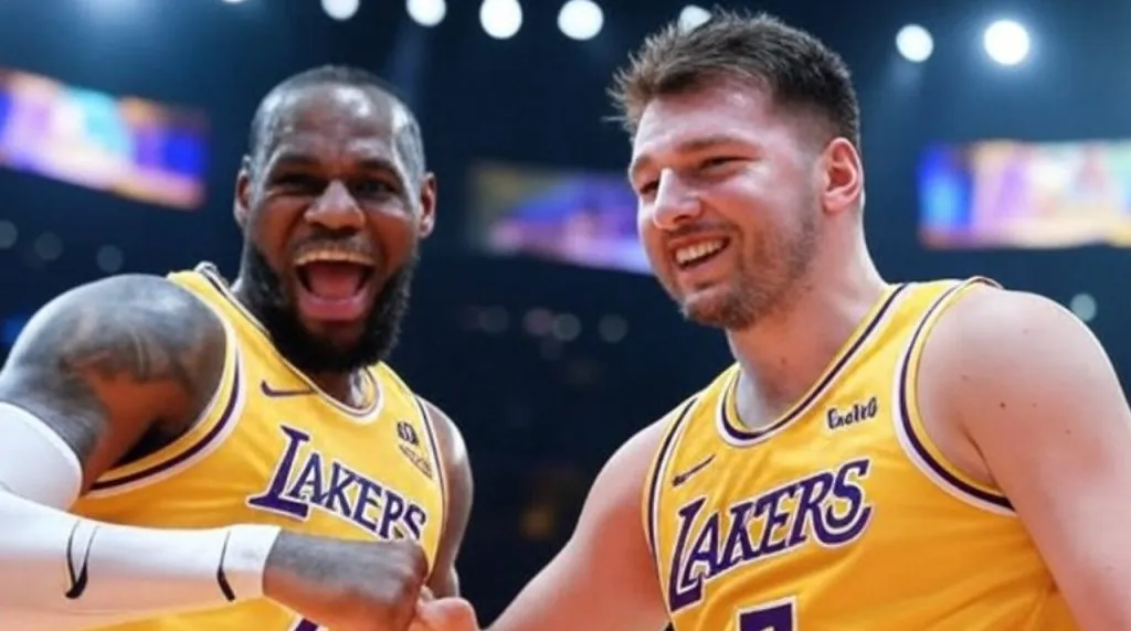 LeBron James y Luka Doncic. (Foto: Imagen generada por Grok IA)