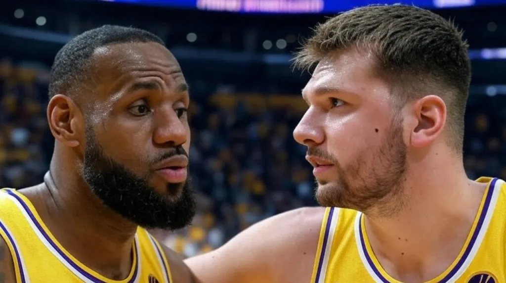 LeBron y Doncic jugarán en los Lakers. (Foto: Imagen generada por Grok IA)