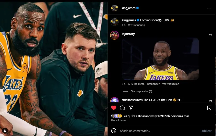 Post de LeBron con Doncic. (Foto: Instagram / @kingjames)