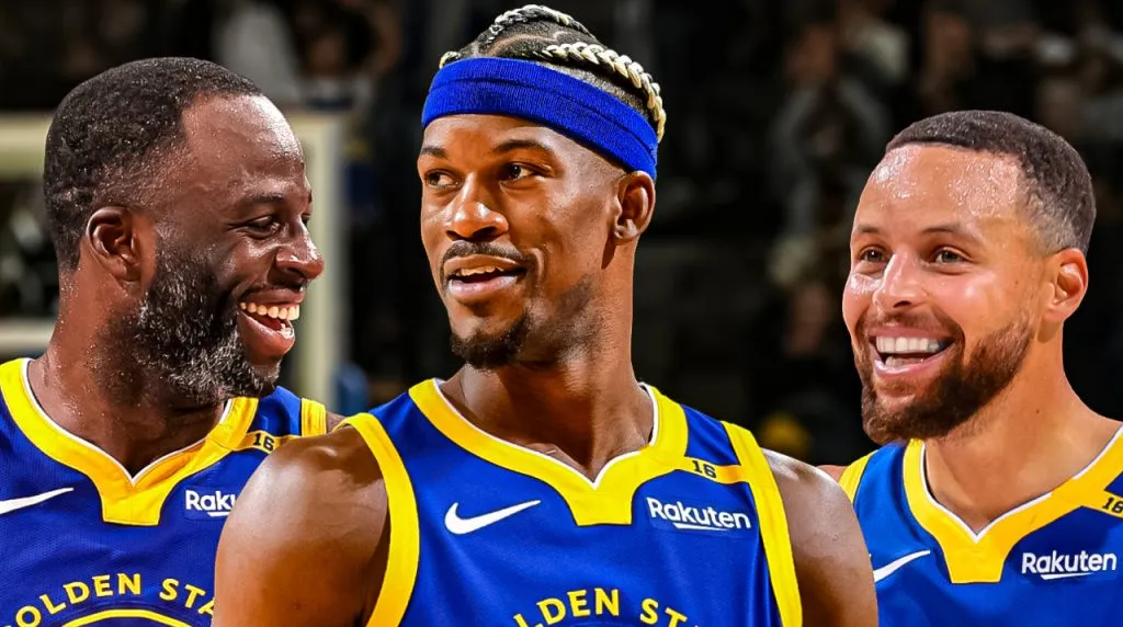 Draymond Green, Jimmy Butler y Stephen Curry. (Foto: X / @SportsCenter)