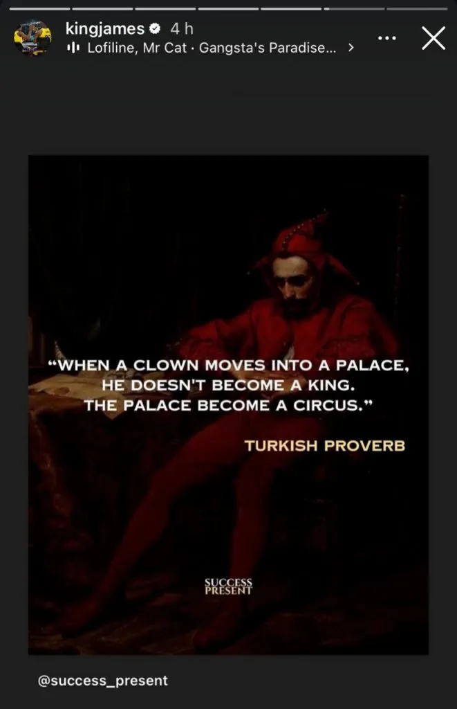 Enigmático mensaje de LeBron. (Foto: Instagram / @kingjames)