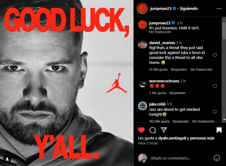 Mensaje de Jordan sobre Doncic. (Foto: @jumpman23)