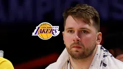 El logo de los Lakers y Luka Doncic.
