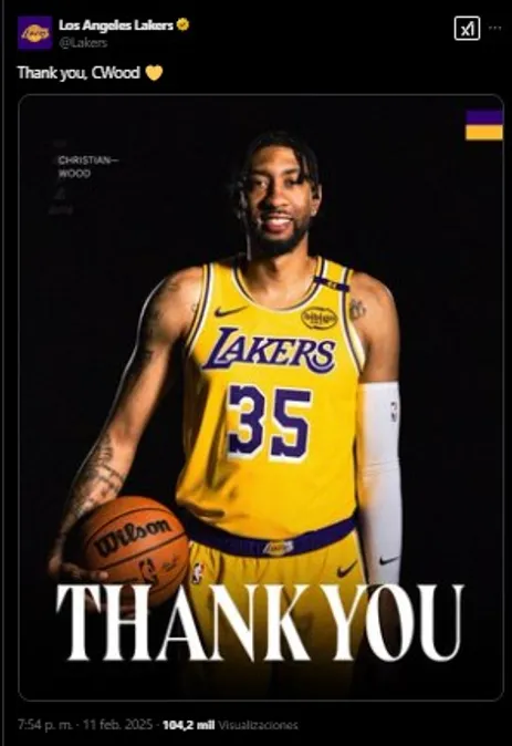 Lakers despidió a Wood. (Foto: X / @Laker)