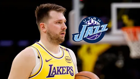 Luka Doncic y el logo de Utah Jazz.