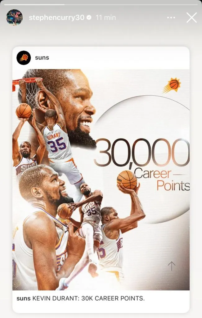 Historia de Curry sobre KD. (Foto: Instagram / @stephencurry30)