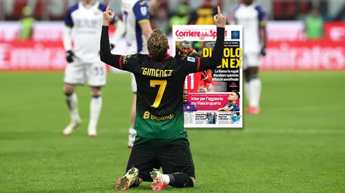 Santiago Giménez celebra el gol del triunfo ante Hellas Verona