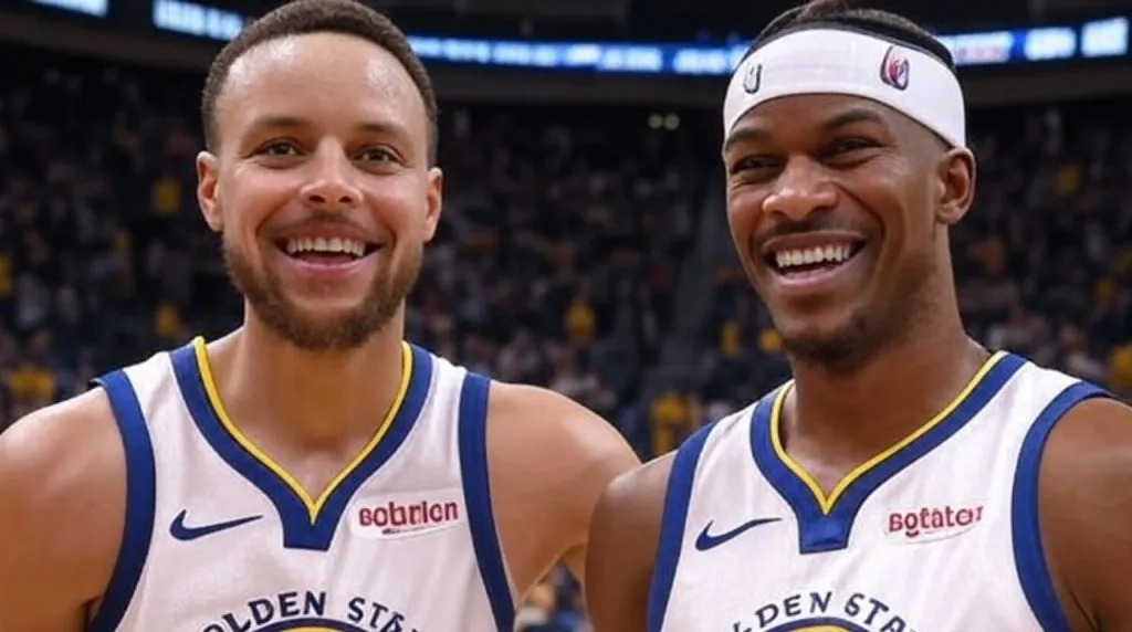 Stephen Curry y Jimmy Butler. (Foto: Imagen generada por Grok IA)