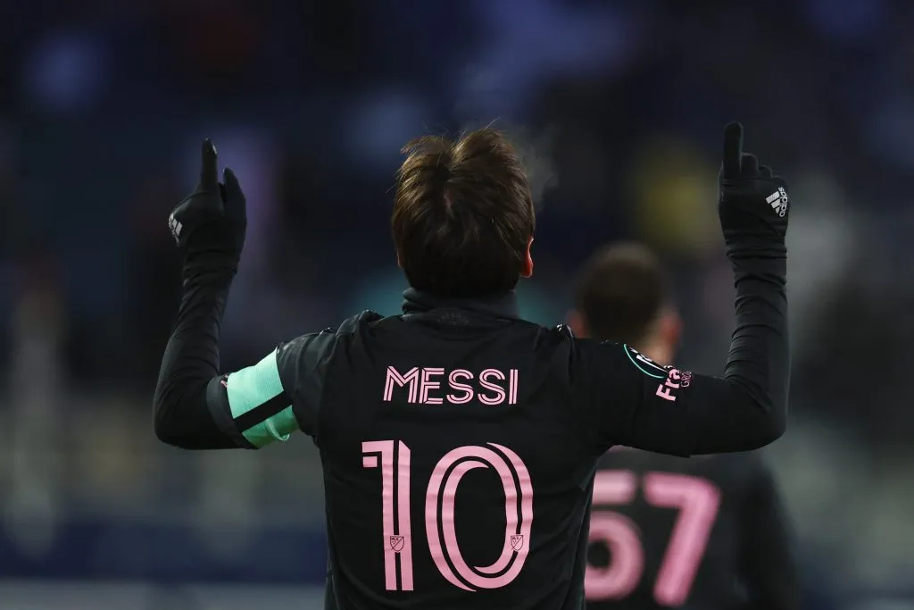 La celebración de Lionel Messi tras su gol a Sporting KC [Foto: Getty]