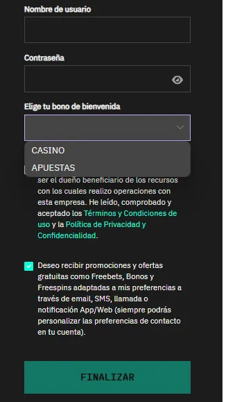 Eleccion del VERSUSbet bono de bienvenida desde el registro - bolavip mx