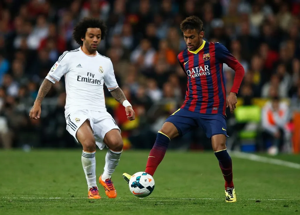 Marcelo y Neymar en una edición del Clásico de España en 2014 (GETTY IMAGES)